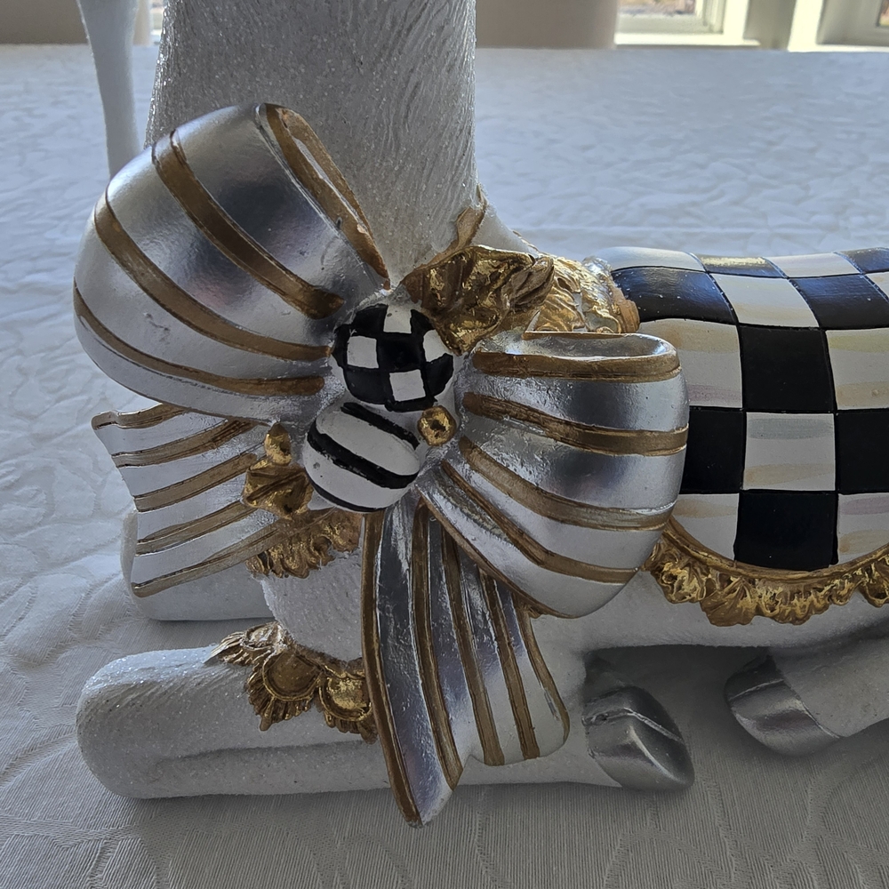 Set of Mckenzie Childs Courtly Check White Bow Deer. Holiday Gorgeous! - Picture 5 of 16
